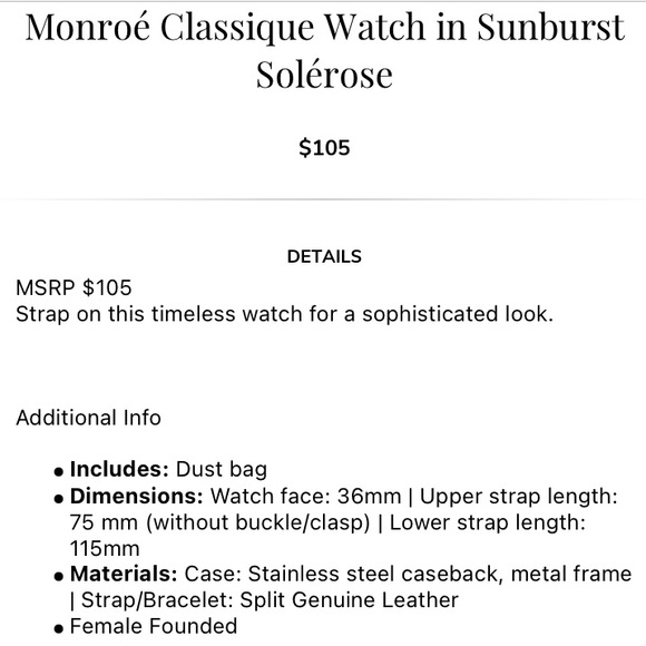 NWT: Monroé Watches Sunburst Solérose Watch - Picture 4 of 6